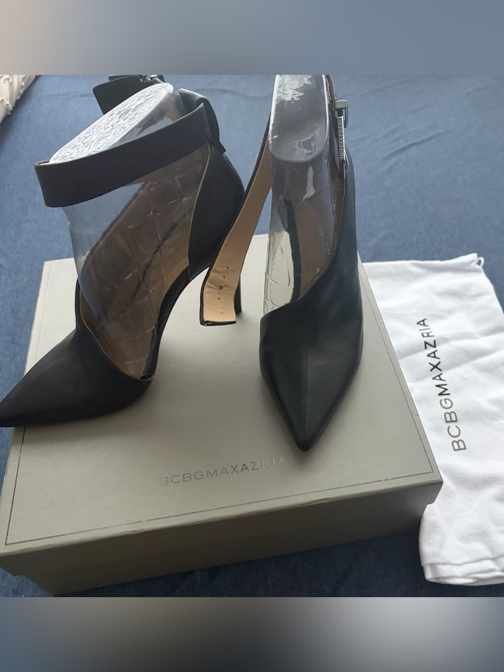 BCBGMaxAzria Black Pointed-Toe Ankle-Strap Pumps